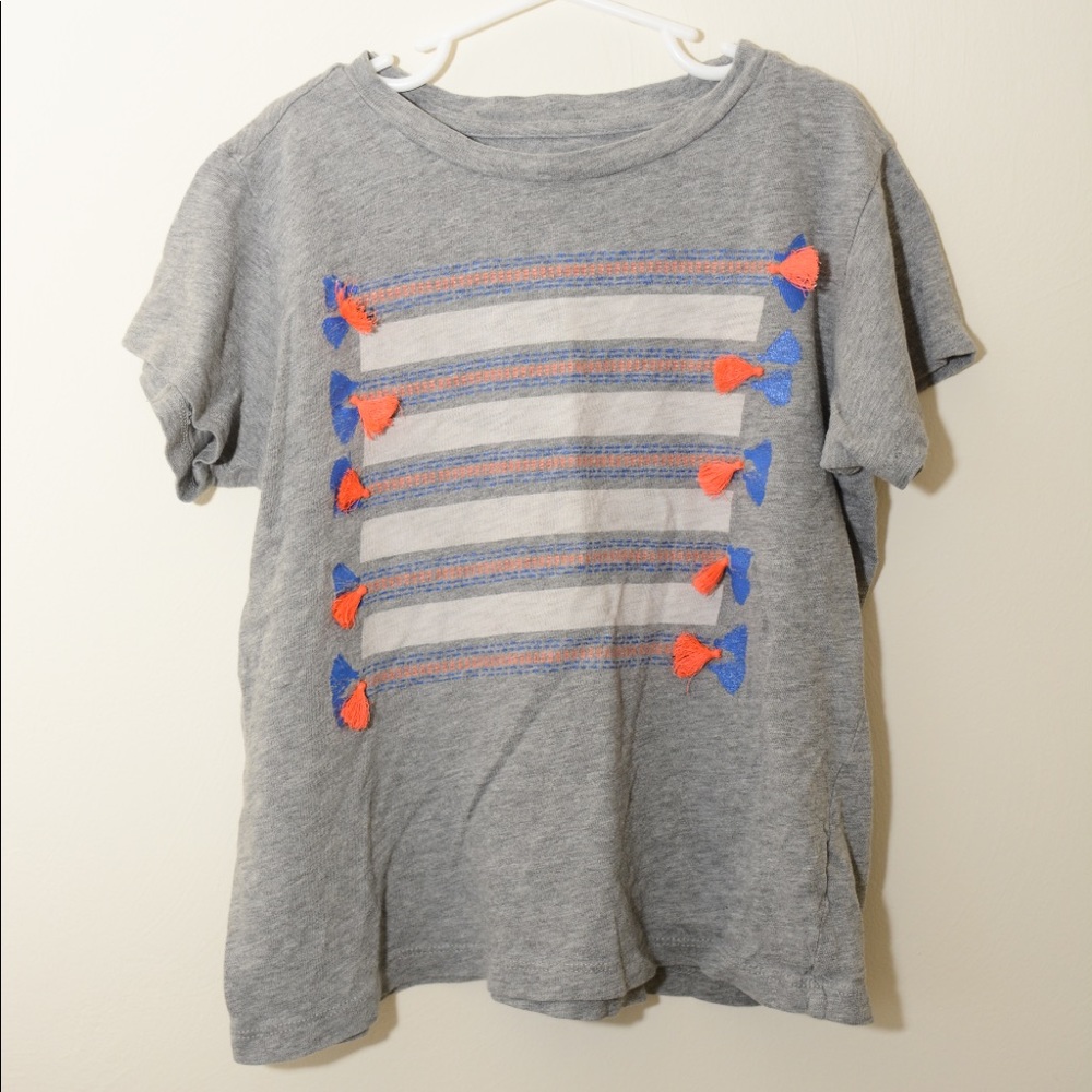 Girls Gray Crewcuts TShirt with Tassel details